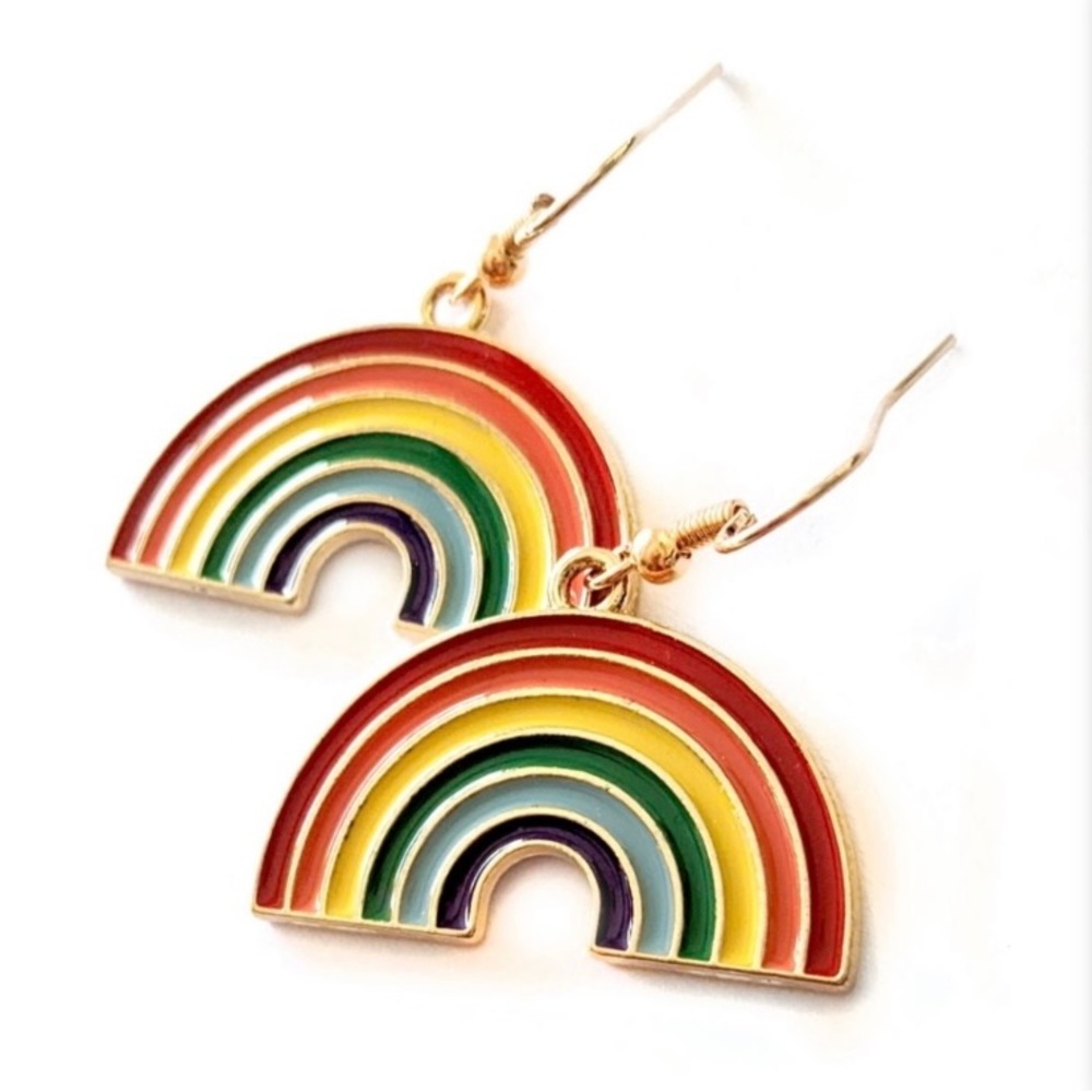 Enameled Happy Rainbow boho hippy  Drop Earrings